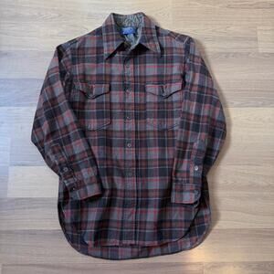 Women's Vintage 80's Pendleton Wool Brown Flannel Field Long Sleeve Shirt Sz M